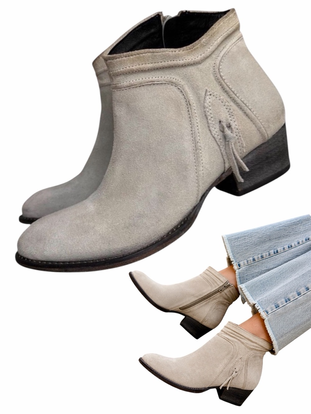 Rebels Suede Western Ankle Boots Beige Women’s 8.5 Cowboy Booties‎